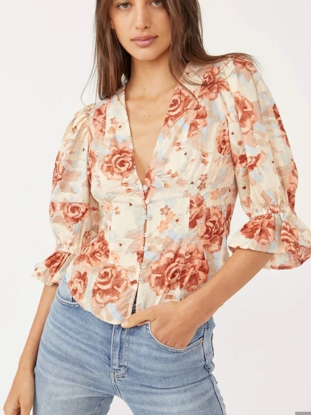 Free People NEW I Found You Printed Blouse
